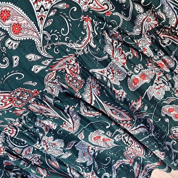 Weekend Suzanne Betro Green Paisley Boho Peasant Flowy Lightweight Blouse Top 2X - Picture 7 of 14